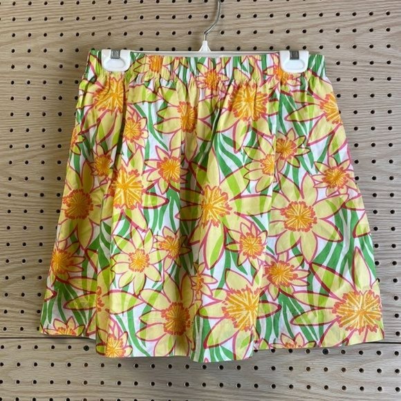 Lilly Pulitzer 100% cotton Yellow Floral Print Stretch Waist Skirt - Picture 6 of 9